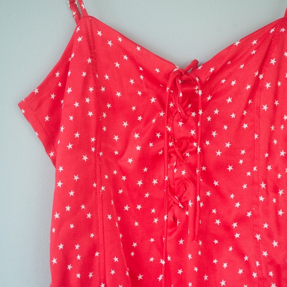 NWT Zara Red & White Star Print Satin Lace Up Bodysuit - Picture 9 of 13
